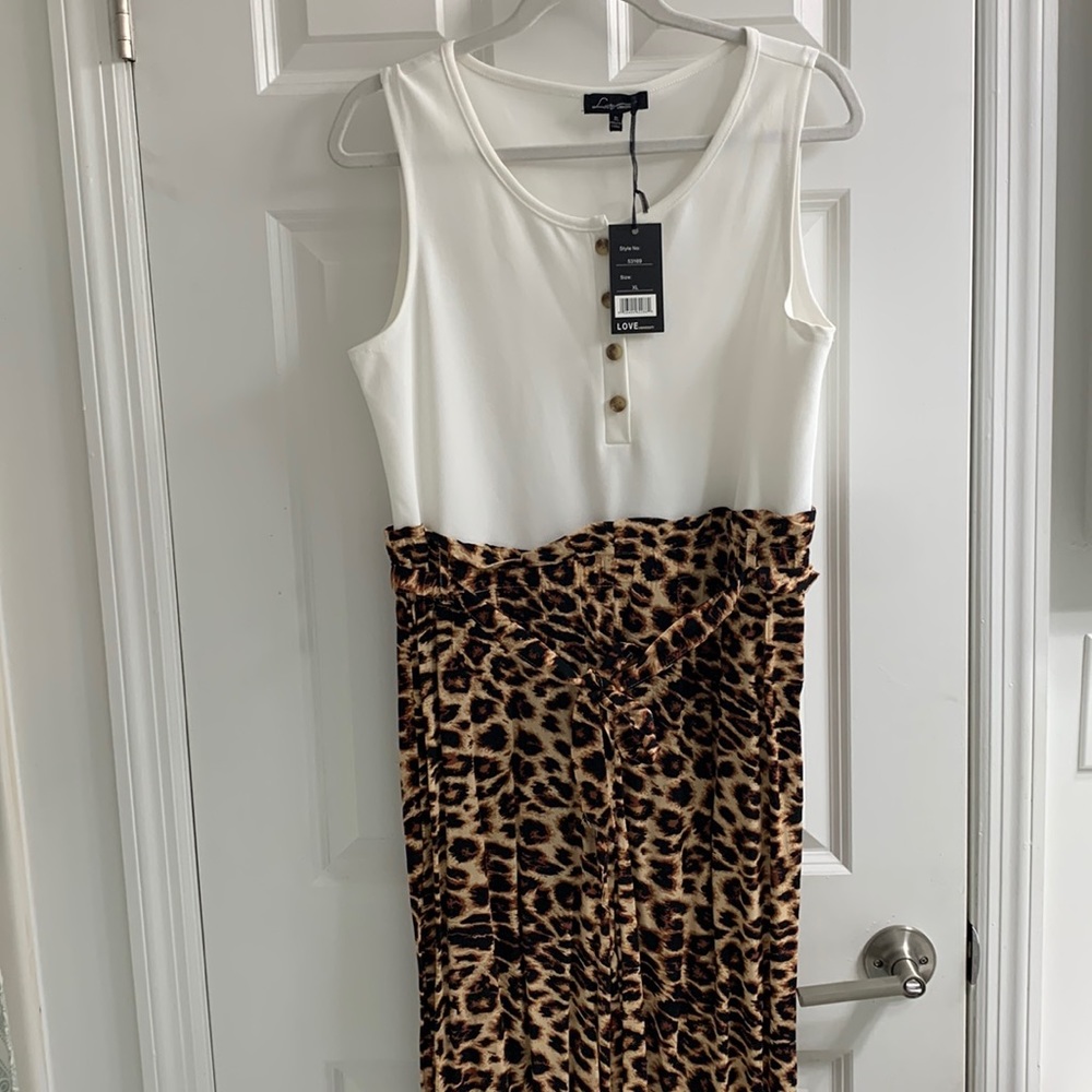 White and leopard print jumpsuit